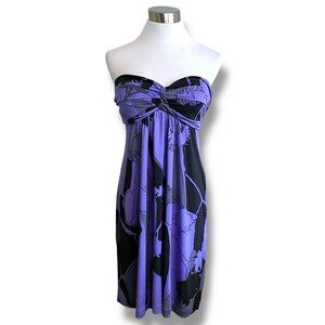 Y2k Vintage Tibi Womens Dress Sz Medium Purple Floral Silk Strapless Babydoll